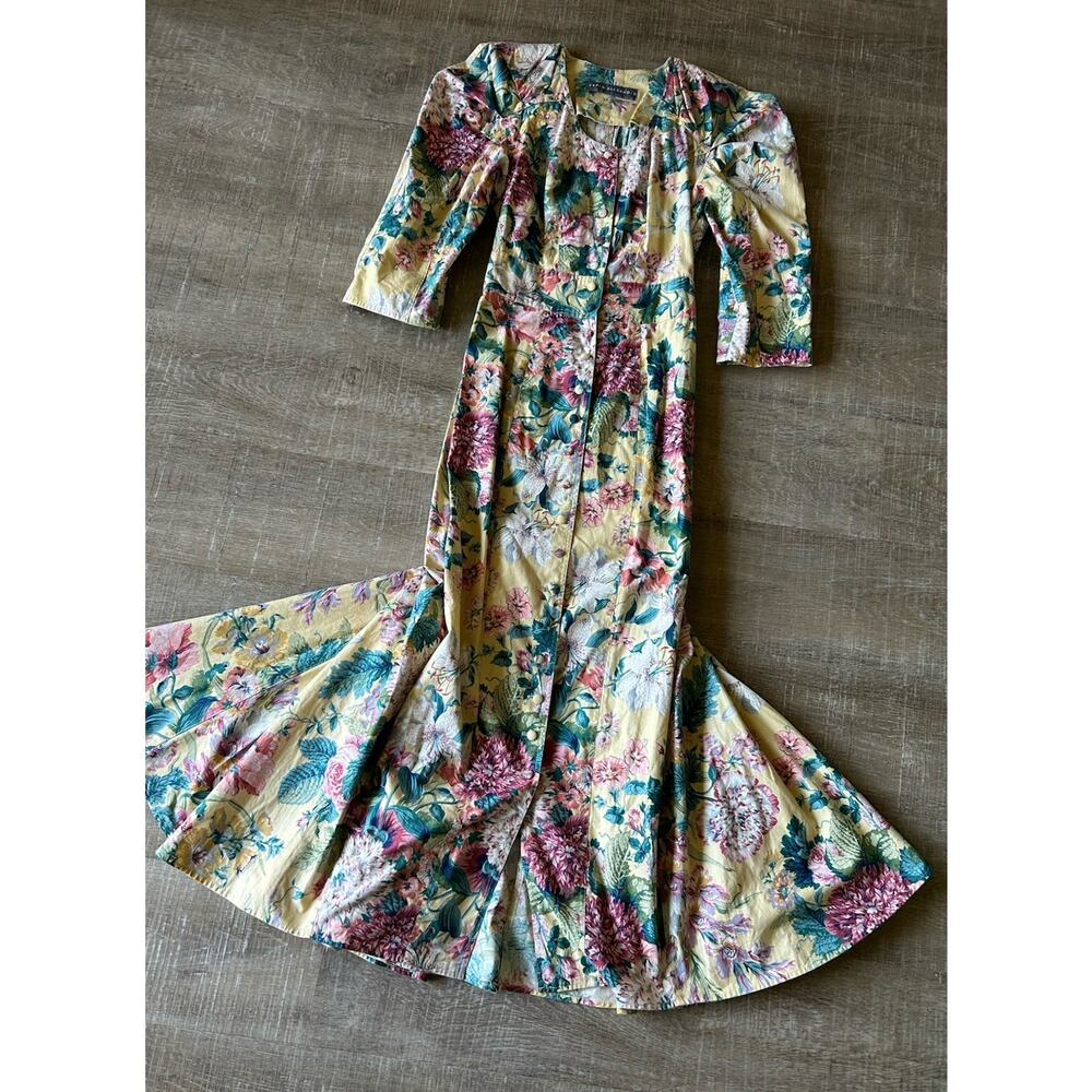 Vtg Karen Alexander Floral Button Front Maxi Dress Sz 3 Cottagecore Prairie Boho